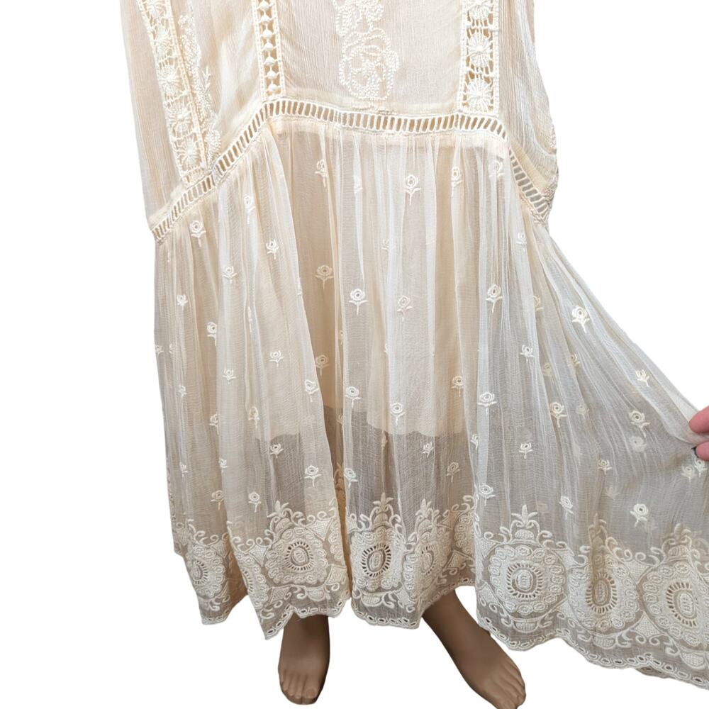 Sundance Adara Halter Dress 6 | Cream Cupro Embroidered Eyelet Flounce Midi - Picture 5 of 10